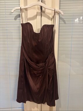 Zara Strapless Satin Dress in Chocolate Brown